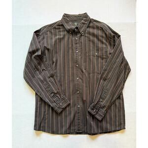 Size Large Aigle Mens Striped Button Down Shirt 100% Cotton Long Sleeve Pocket